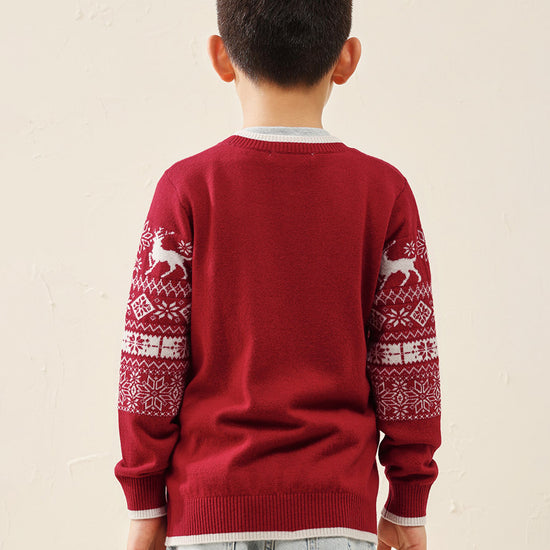 COMOBOCA 100% Wool Kids' Nordic Reindeer Pattern Knit Sweater