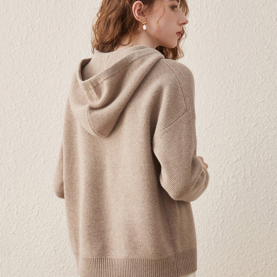 COMOBOCA 100% Wool Women's Sweater Casual Knit Hoodie