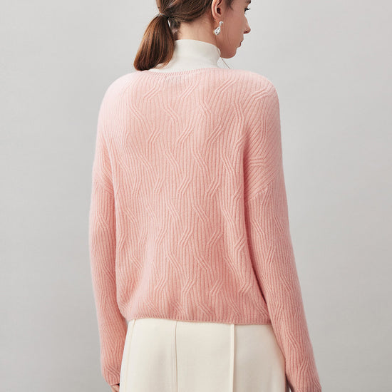 COMOBOCA 100% Cashmere Women's Geometric Wave Knit Sweater