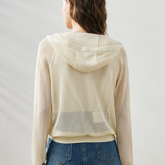 COMOBOCA Women's Ribbed Mesh Zip-Up Hoodie