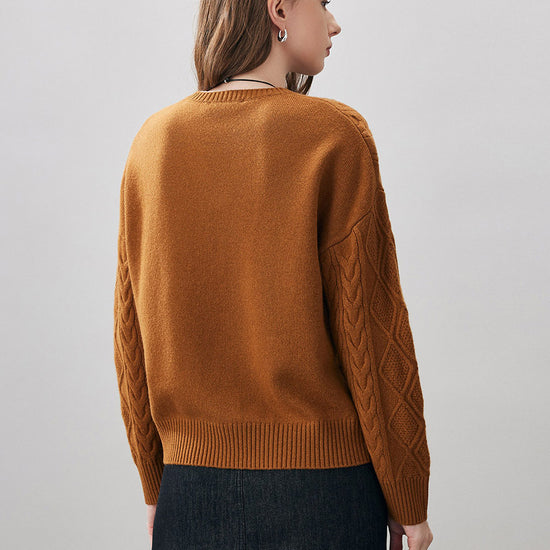 COMOBOCA 100% Wool Women's V-Neck Cable Knit Sweater