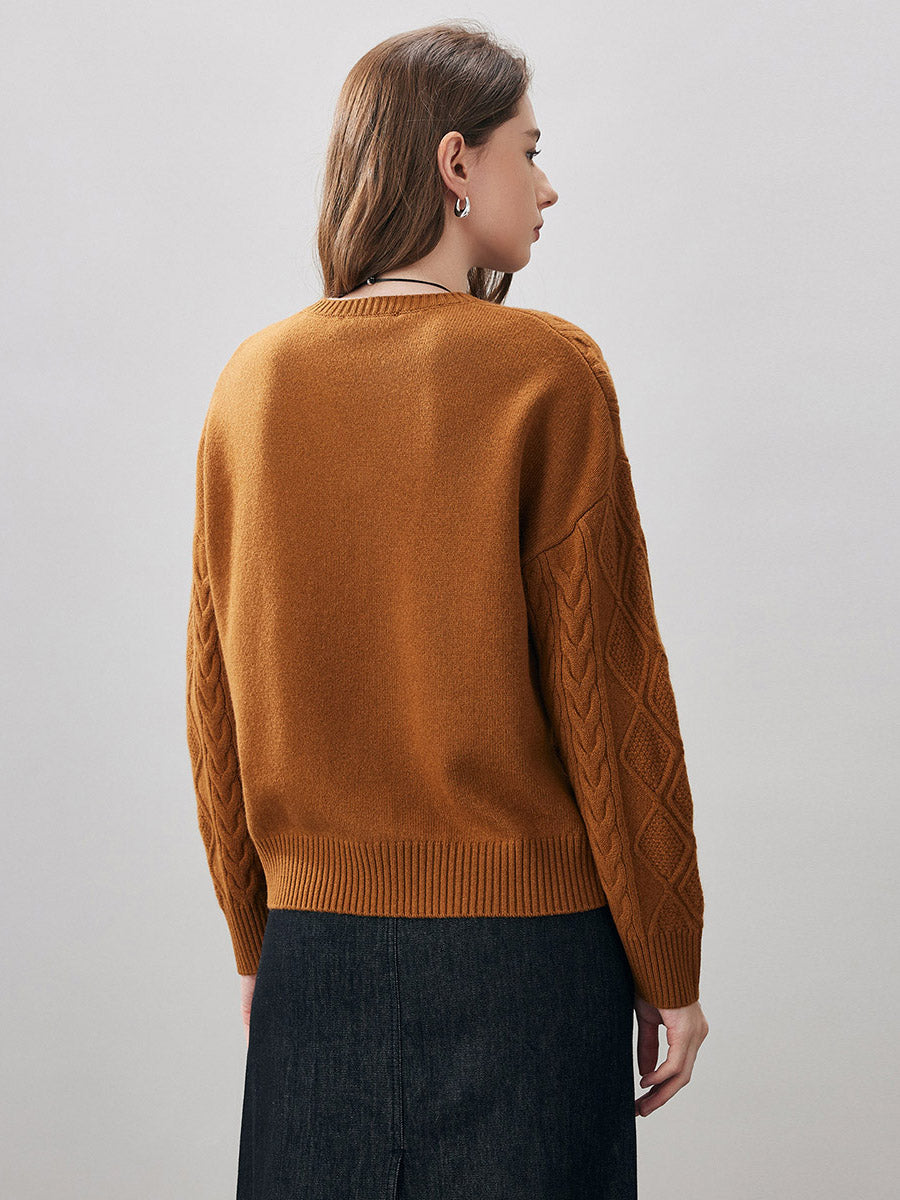 COMOBOCA 100% Wool Women's V-Neck Cable Knit Sweater