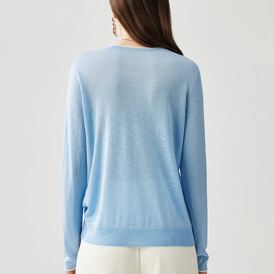 COMOBOCA Women's Rhinestone Detail Crewneck Knit Sweater