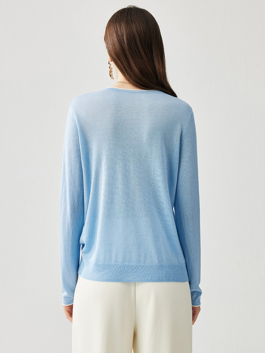 COMOBOCA Women's Rhinestone Detail Crewneck Knit Sweater