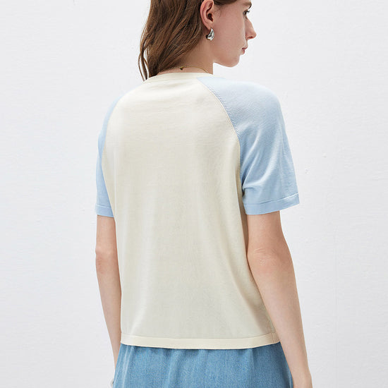 COMOBOCA Women's Puppy Intarsia Raglan Sleeve Knit T-Shirt