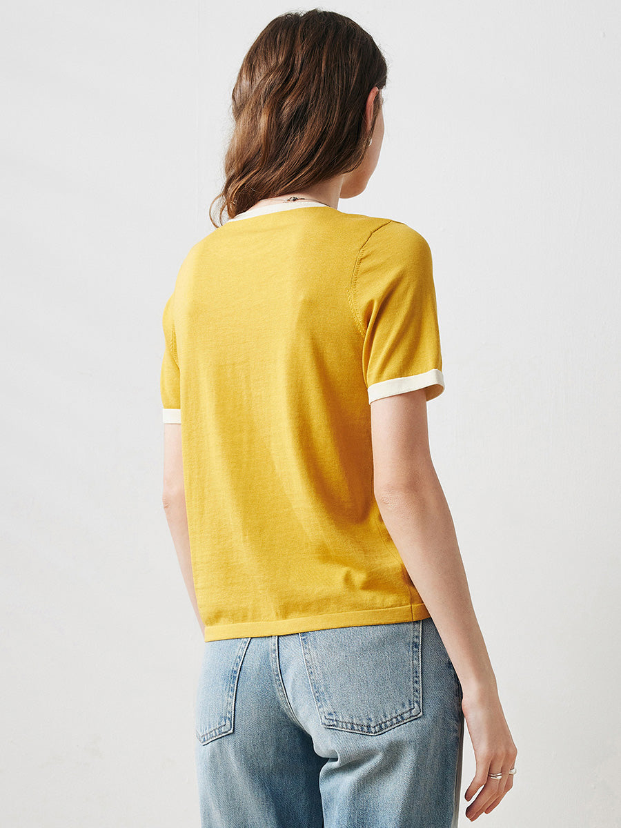 COMOBOCA Women's Retro Ringer Cotton Silk T-Shirt