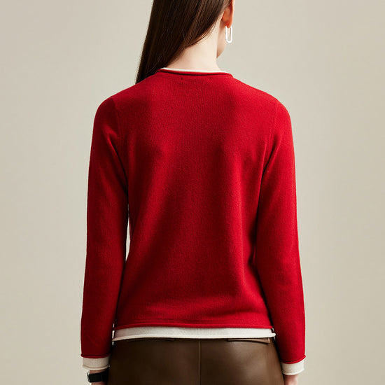 COMOBOCA 100% Cashmere Women's Sweater with Contrast Trim