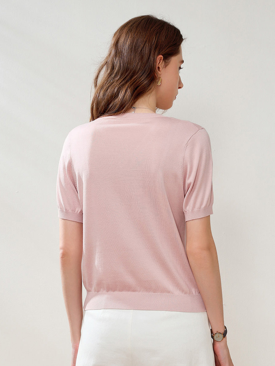 COMOBOCA Women's V-Neck Knit T-Shirt