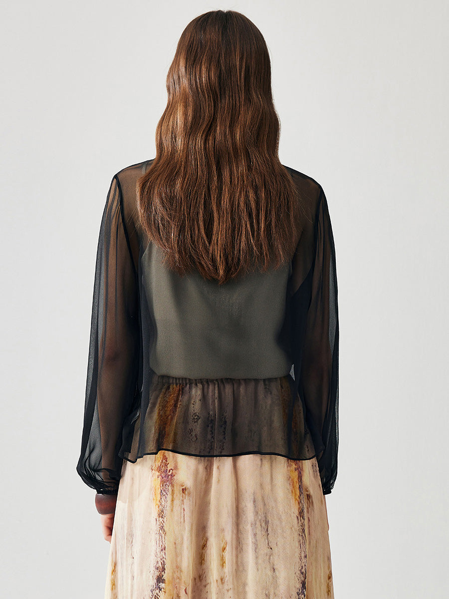 COMOBOCA 100% Mulberry Silk Women's Tie-Front Blouse