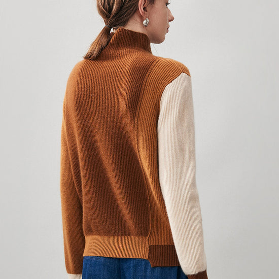 COMOBOCA 100% Cashmere Women's Color Block Turtleneck Sweater