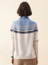 COMOBOCA 100% Cashmere Women's Mock Neck Fair Isle Cable Knit Sweater