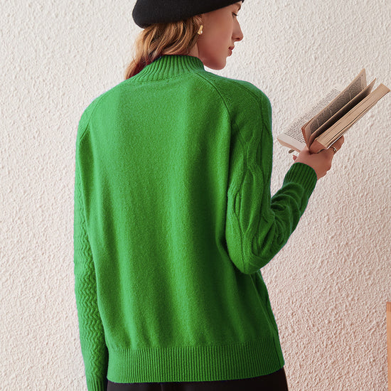 COMOBOCA 100% Cashmere Women's Mock Neck Knit Sweater