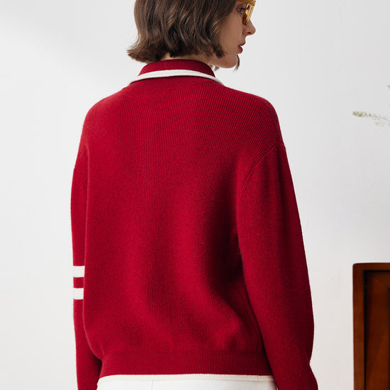 COMOBOCA 100% Cashmere Women's Contrast Trim Zip Sweater