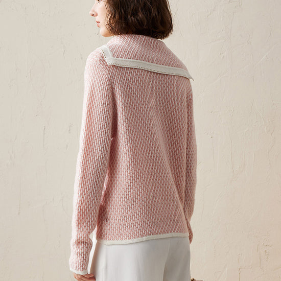 COMOBOCA 100% Cashmere Women's Sailor Collar Knit Cardigan