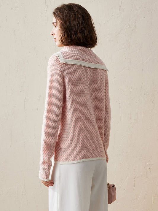COMOBOCA 100% Cashmere Women's Sailor Collar Knit Cardigan