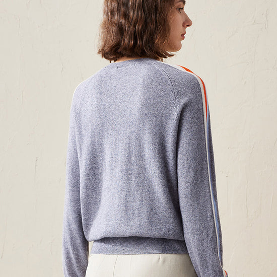 COMOBOCA 100% Cashmere Women's Colorful Side Stripes Knit Sweater