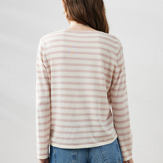 COMOBOCA Women's Striped Long Sleeve V-Neck T-Shirt