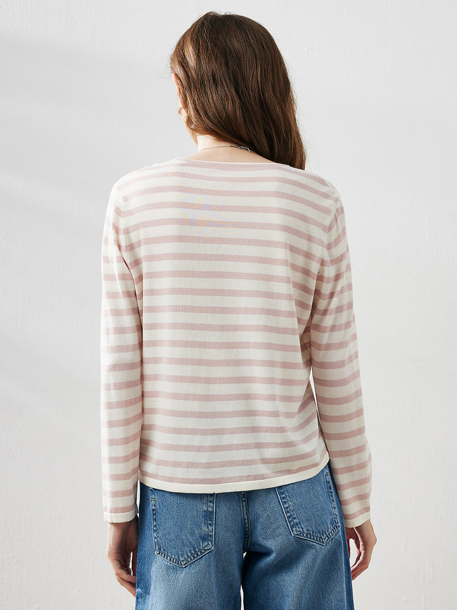 COMOBOCA Women's Striped Long Sleeve V-Neck T-Shirt