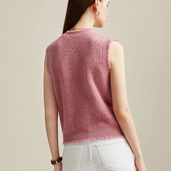 COMOBOCA 100% Cashmere Women's Textured Knit Sweater Vest
