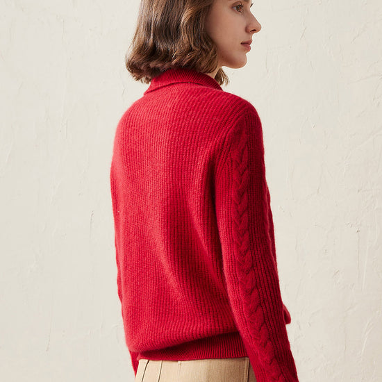 COMOBOCA 100% Cashmere Women's Button Neck Cable Knit Sweater