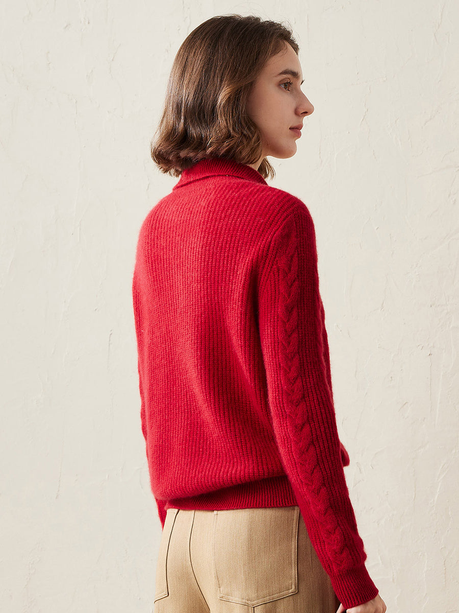 COMOBOCA 100% Cashmere Women's Button Neck Cable Knit Sweater