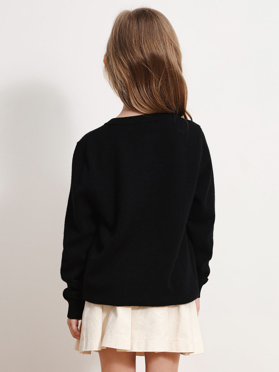 COMOBOCA 100% Wool Kids' Intarsia Round Neck Knit Sweater