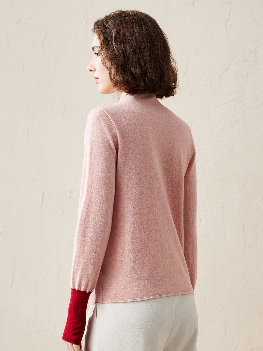 COMOBOCA 100% Cashmere Women's Button Down Contrast Cuff Knit Sweater