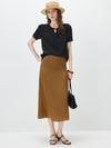 Women's solid color A-line skirt, mulberry silk blend woven