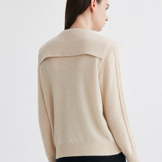 COMOBOCA 100% Cashmere Women's Sailor Collar Cable Knit Cardigan