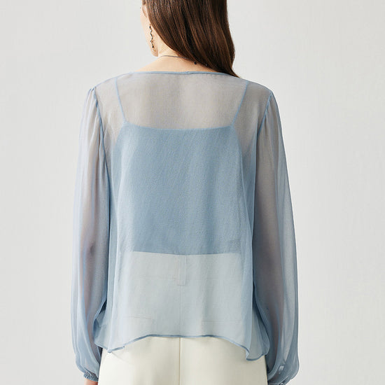 COMOBOCA 100% Mulberry Silk Women's Tie-Front Blouse