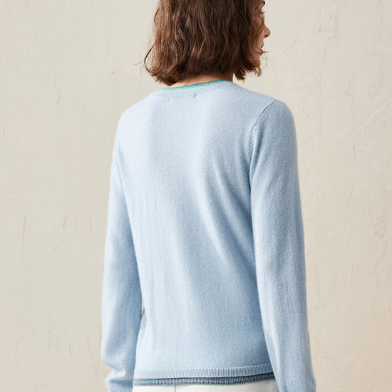 COMOBOCA 100% Cashmere Women's Color Accented Knit Pullover Sweater