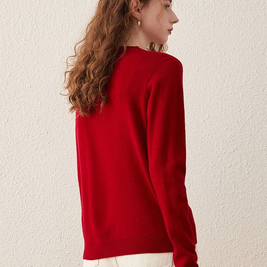 COMOBOCA 100% Wool Women's Round Neck Knit Cardigan