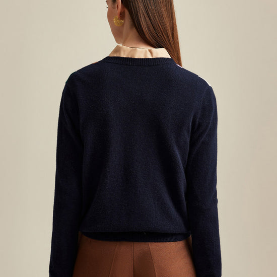 COMOBOCA 100% Cashmere Women's Argyle Pattern Button-Up Cardigan