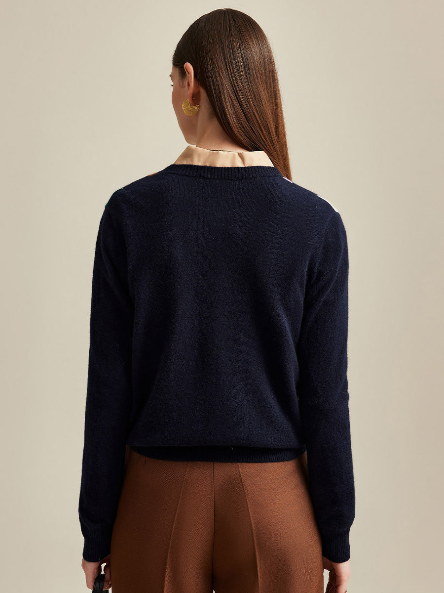 COMOBOCA 100% Cashmere Women's Argyle Pattern Button-Up Cardigan