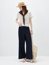 Women’s Silk-Cotton Round Neck Knit T-Shirt with Contrast-Trim Edging