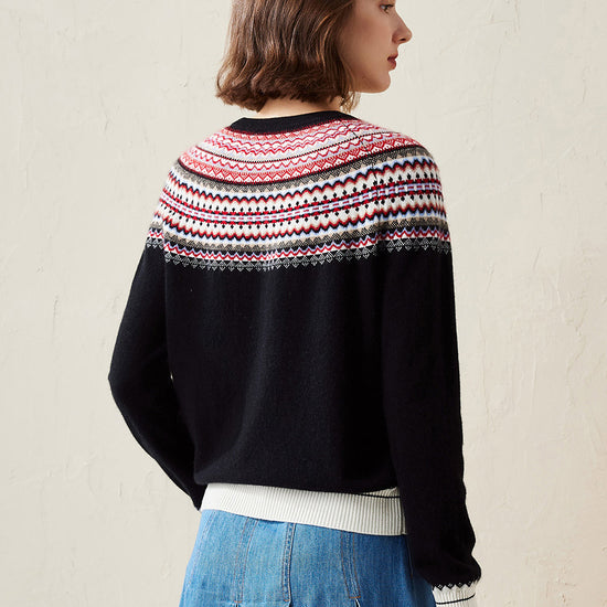 COMOBOCA 100% Cashmere Women's Fair Isle Knit Sweater