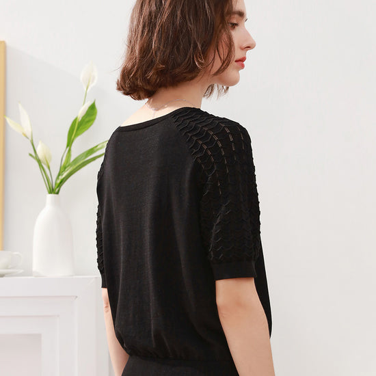 COMOBOCA 100% Mulberry Silk Women's Textured T-Shirt