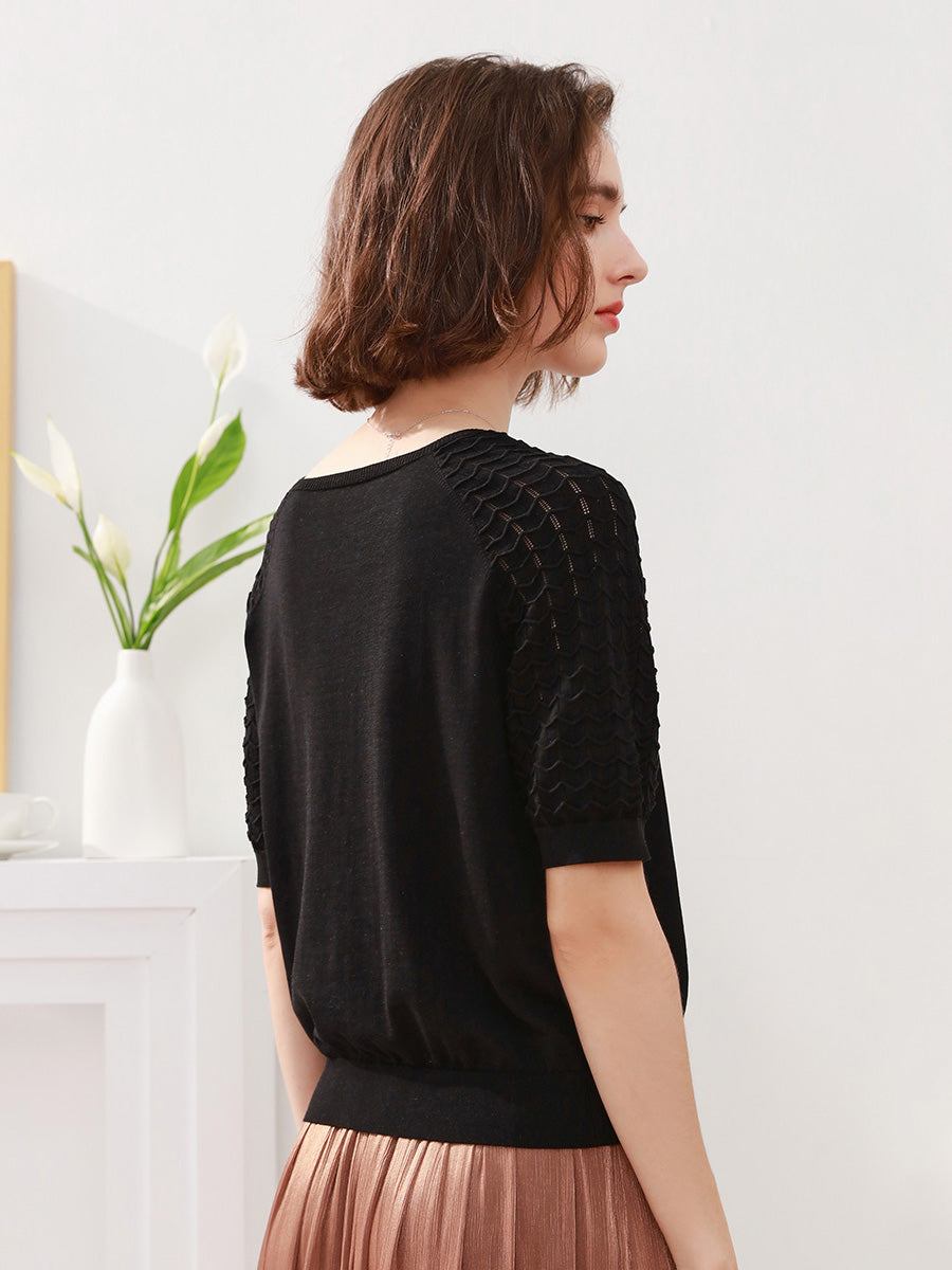 COMOBOCA 100% Mulberry Silk Women's Textured T-Shirt