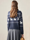 COMOBOCA 100% Wool Women's Reindeer Knit Cardigan