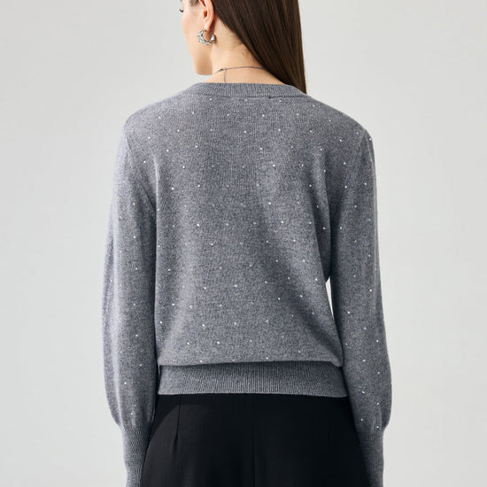 COMOBOCA 100% Cashmere Women's Sweater with Crystal Embellishments