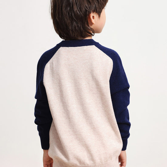 COMOBOCA 100% Wool Kids' Round Neck Color Block Sweater