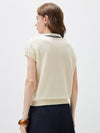 COMOBOCA Women's Paisley Scarf Polo Collar Waffle Knit T-Shirt