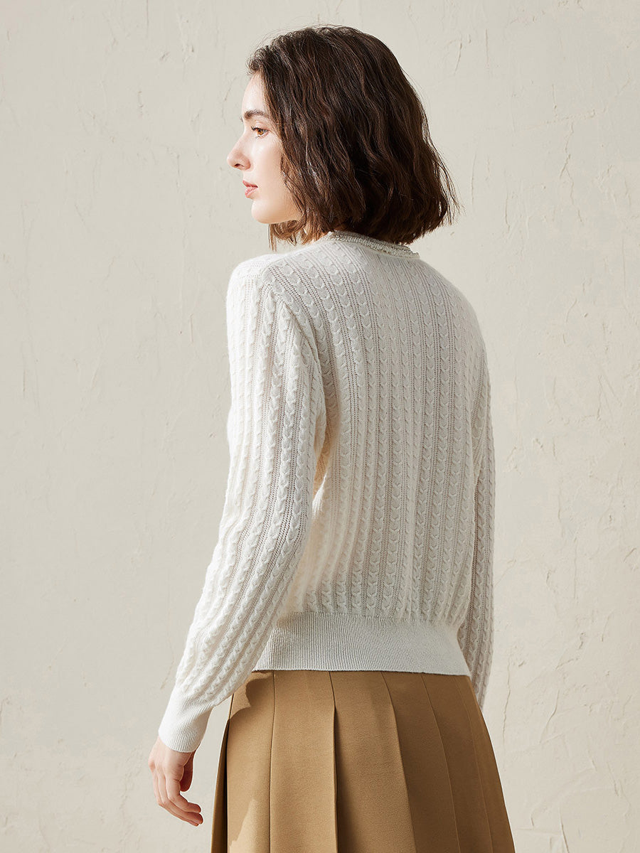 COMOBOCA 100% Cashmere Women's Pocket Faux Cardigan Sweater