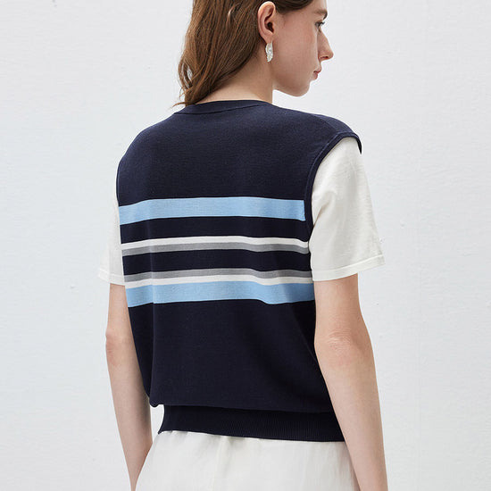 COMOBOCA Women's Striped Layered Knit T-Shirt