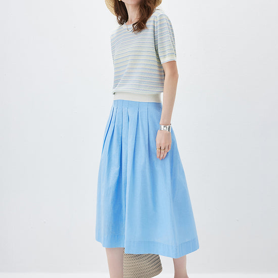 COMOBOCA Women's Pastel Marled Stripe Openwork Knit T-Shirt