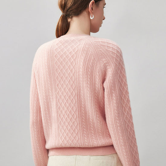 COMOBOCA 100% Cashmere Women's Cable Knit Button Front Sweater