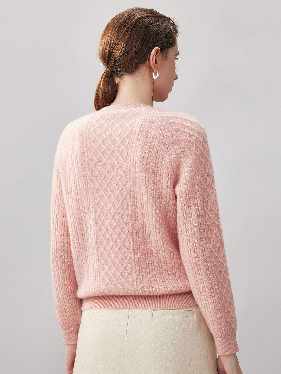 COMOBOCA 100% Cashmere Women's Cable Knit Button Front Sweater