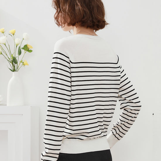 COMOBOCA Women's Striped Henley T-Shirt Sweater