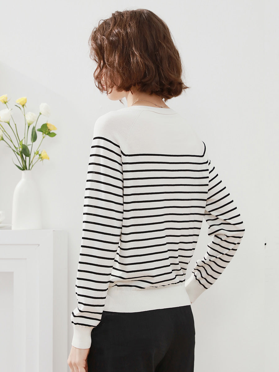 COMOBOCA Women's Striped Henley T-Shirt Sweater