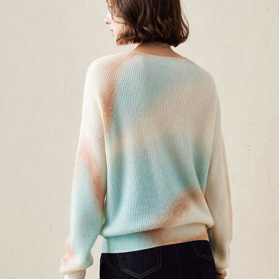 COMOBOCA 100% Cashmere Women's Gradient Color Knit Sweater